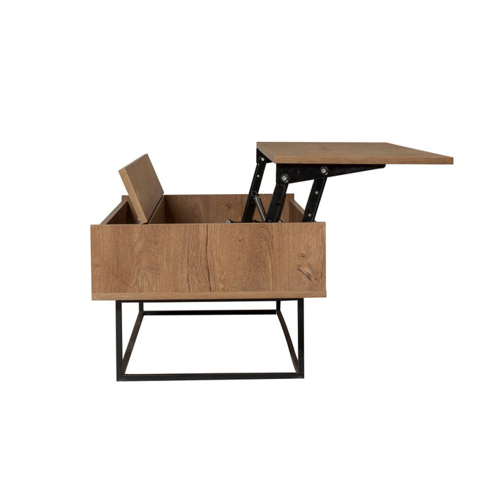 Hanah Home Mesa de Centro Multiusos 2 Niveles Industrial Nogal y Negro Tablero Melaminado Metal 120x60x43 cm